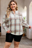 Plus Size Plaid Half-Zipper Sweatshirt with Chest Pocket