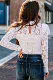 Floral Lace Mock Neck Puff Long Sleeve Top