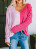 Khaki Long Sleeve V-Neck Colorblock Sweater