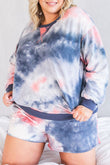 Plus Tie Dye Ribbed Trim Top Pocketed Shorts Set