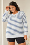 Striped Print Ribbed Trim Long Sleeve Top