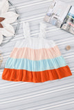 White Frill Straps Color Block Tiered Tank Top