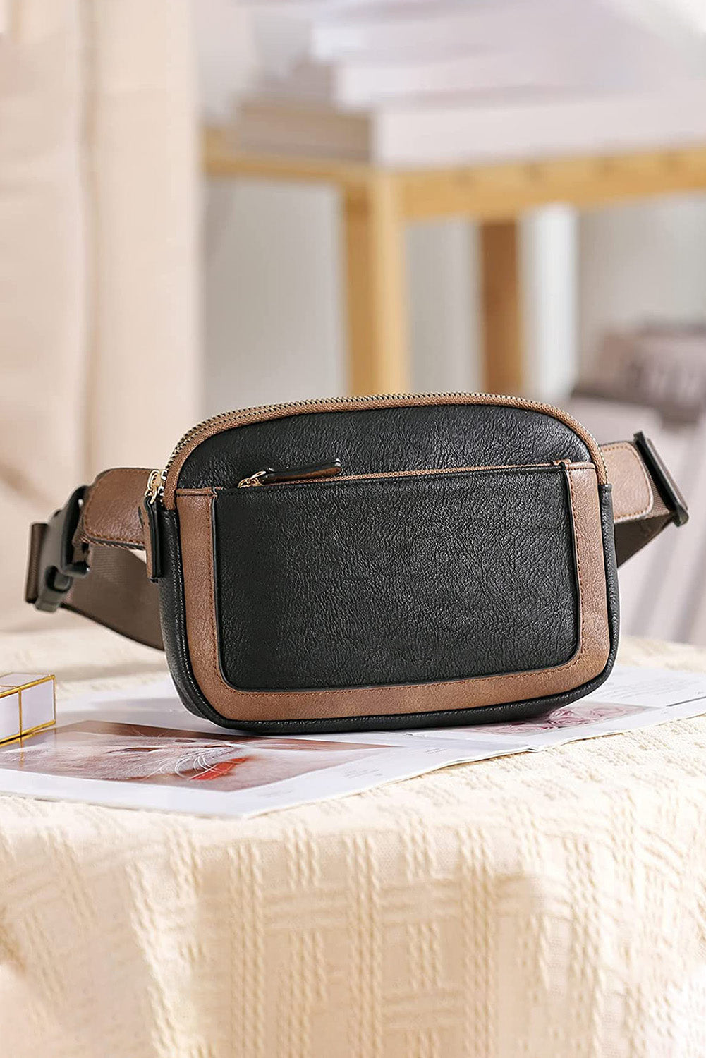 Mini sac à bandoulière en cuir PU noir à sangle réglable