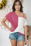 Asymmetric Strappy Cold Shoulder Long Sleeve Top