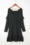 Ruffled V Neck Cut-out Back Elastic Waist Dress