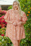 Plus Size Floral Print Puff Sleeves Dress