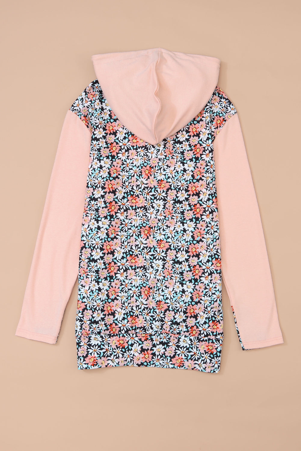 Sweat à capuche rose avec poche kangourou et patch floral à demi-zip