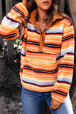 Striped Kangaroo Pocket Buttoned Sherpa Sweatshirt