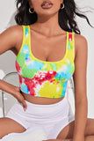 Tie Dye Print Square Neck Cropped Gym Top