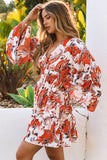 High Waist Bell Sleeve Ruffled Floral Mini Dress