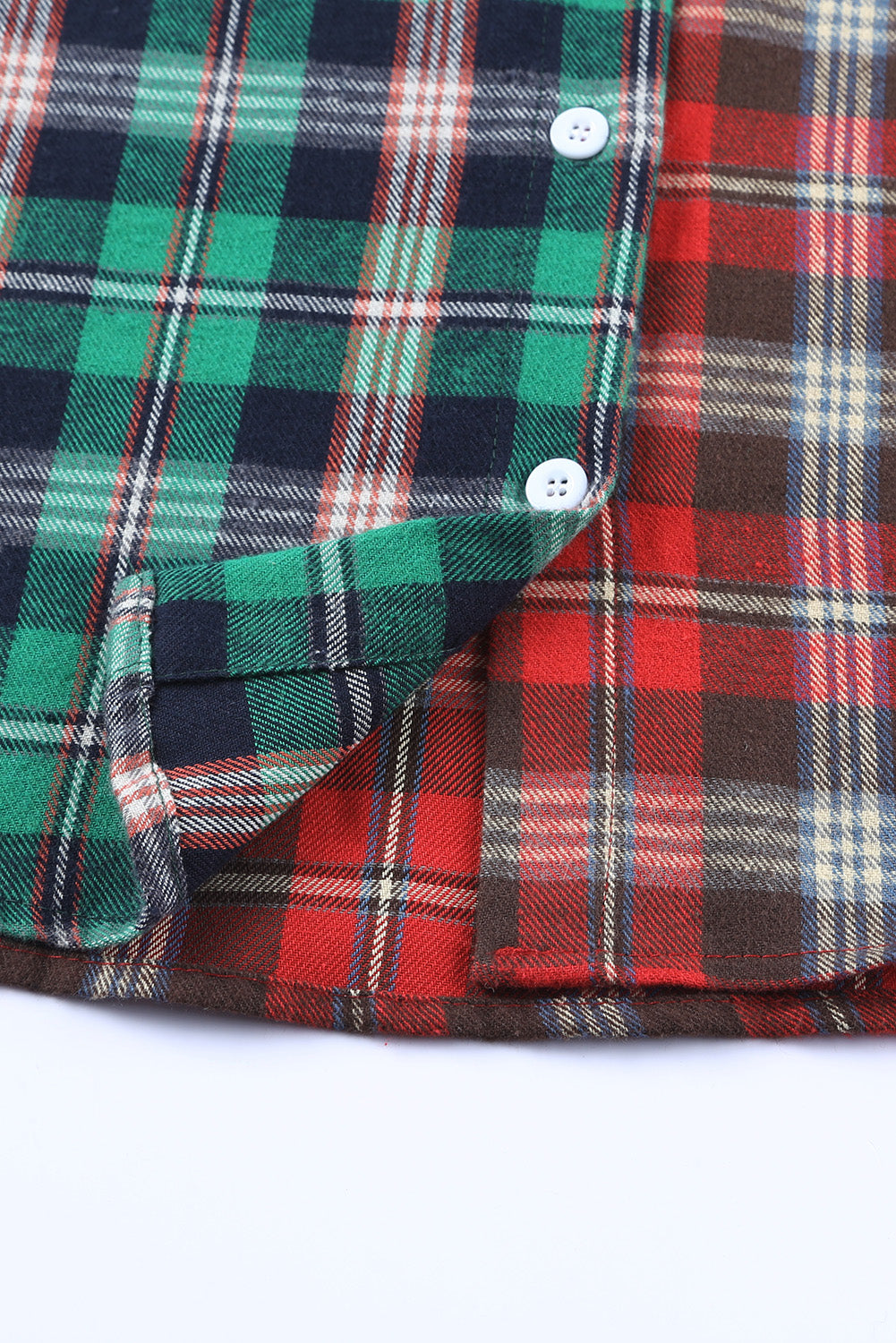 Plaid Color Block Buttoned Long Sleeve Shirt