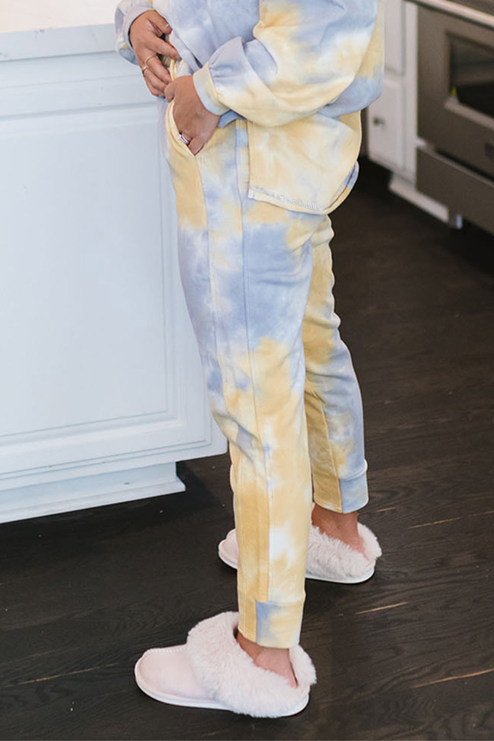 Tie Dye Henley Top and Drawstring Pants Outfit