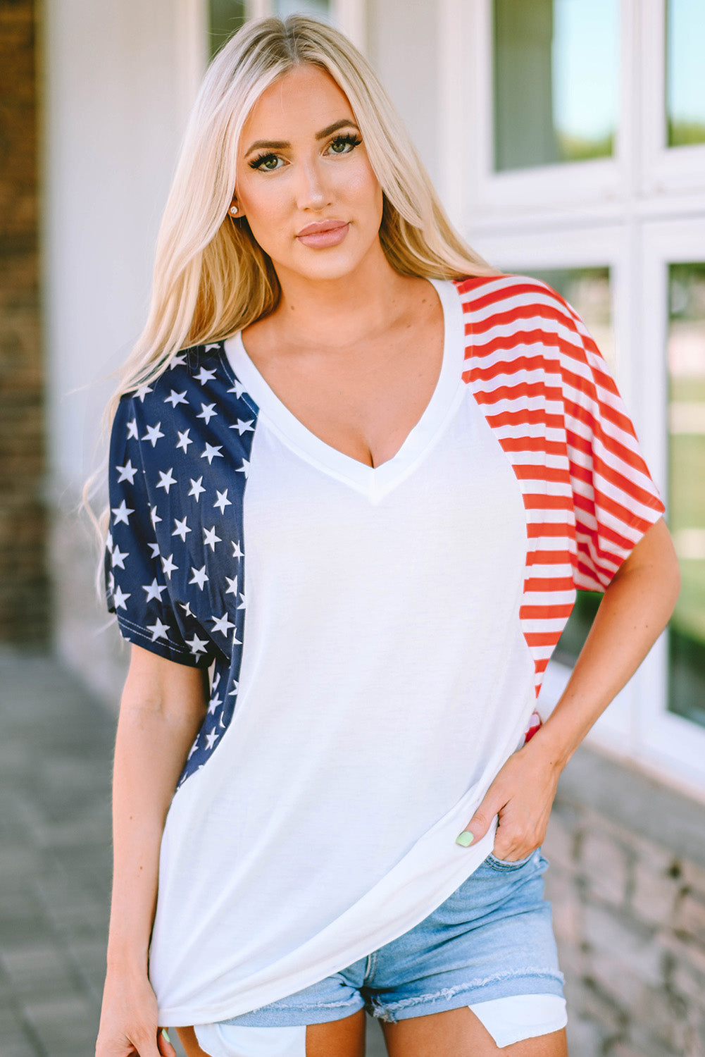 The US Stars and Stripes V Neck Tee