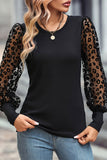 Leopard Mesh Puff Sleeve Patchwork Slim Fit Top