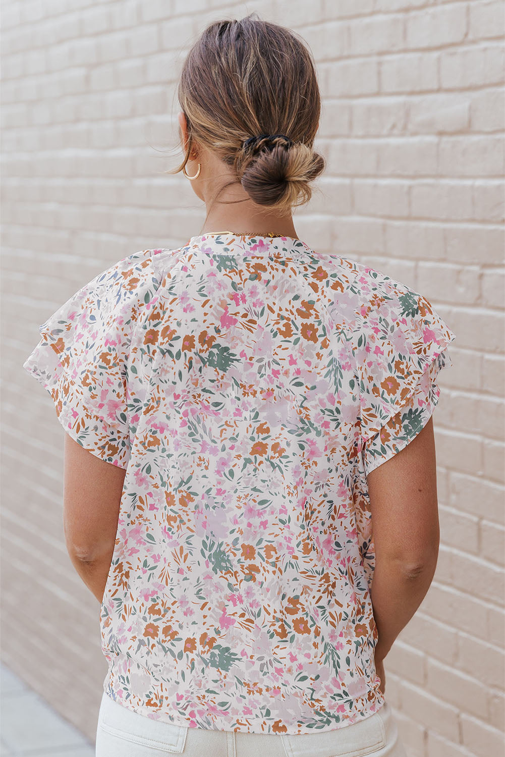 Débardeur blanc à bretelles spaghetti et imprimé floral Boho 