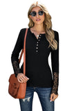 Crochet Lace Hem Sleeve Button Top