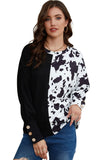 Cow Patchwork Waffle Knit Long Sleeve Top