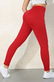 Legging de sport côtelé sans couture rouge uni