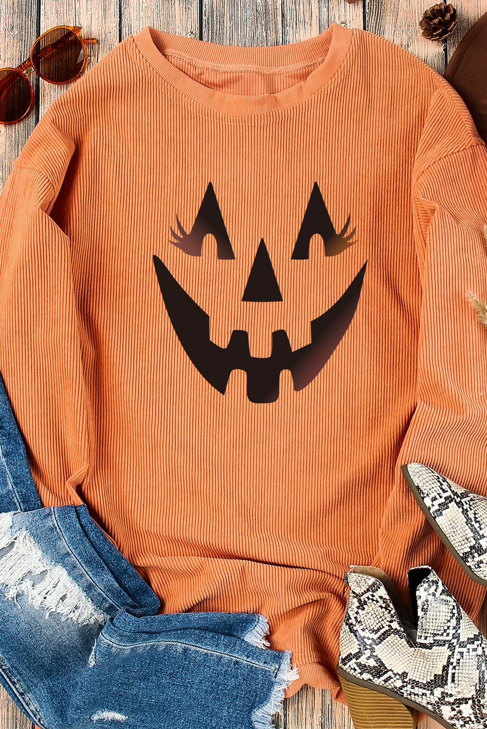 Orange THANKFUL Ribbed Corded Oversized Sweatshirt