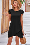 Round Neck Ruffle Sleeve Wrap Hem Dress