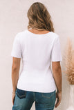 Square Neck Cut out Ribbed Knit Short Sleeve Top