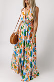 Leaf Print Cut-out High Slit Maxi Dress