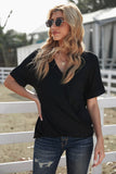 Black Short Sleeves Drape Knit Top