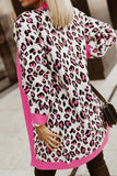 Leopard Ribbed Trim Knitted Open Front Long Cardigan