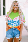 Color Block Leopard Waffle Knit Patchwork T-Shirt