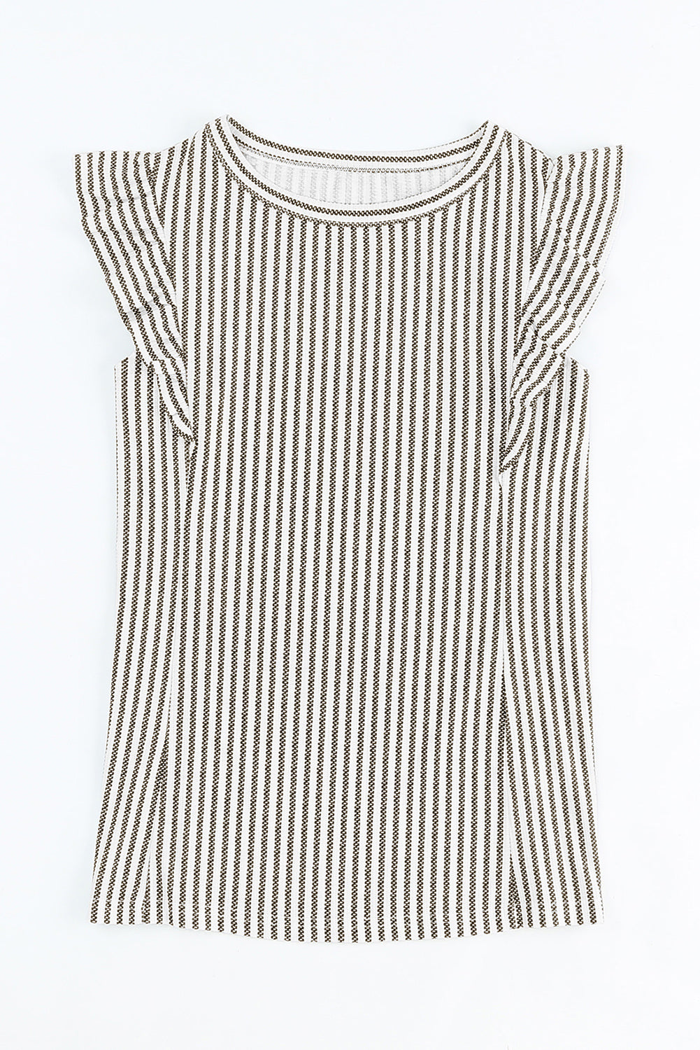 Crew Neck Ruffled Striped Tank Top