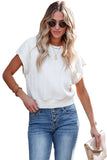 White Textured Knit Short Sleeve Top