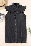 Ruffled Cap Sleeves Button Up Denim Dress