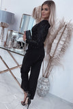 Sequin Fringes V Neck Long Sleeve Jumpsuit