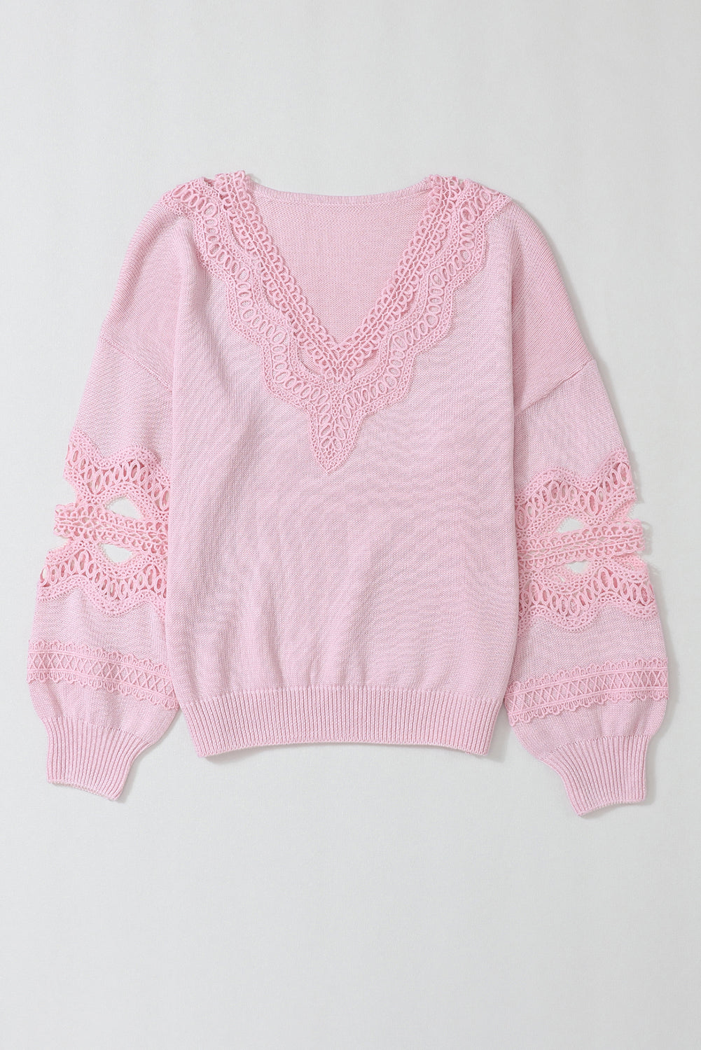 Hollowed Lace Splicing V Neck Loose Sweater