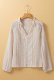 White Lace Hollow out Puff Sleeve Button up Shirt