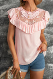 Lace Splicing Ruffled Short Sleeve T-shirt