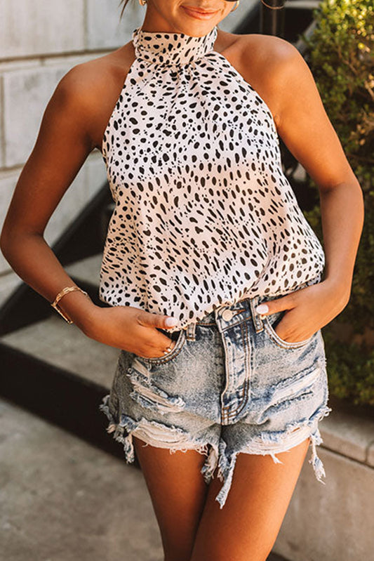 Halter Neck Animal Spotted Print Tank Top