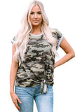 Camo Print Knotted Hem T-shirt