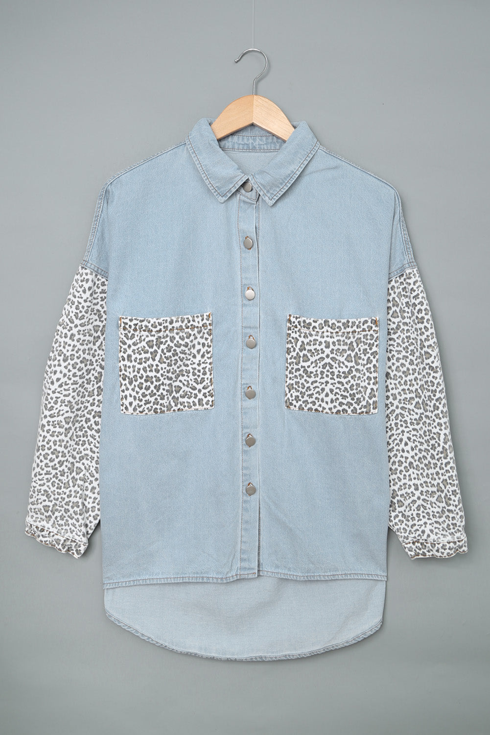 Contrast Leopard Denim Jacket