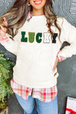 White XOXO Glitter Chenille Cable Knit Pullover Sweatshirt