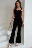 Sleeveless Buttoned Bodice Wide Leg Corduroy Jumpsuit