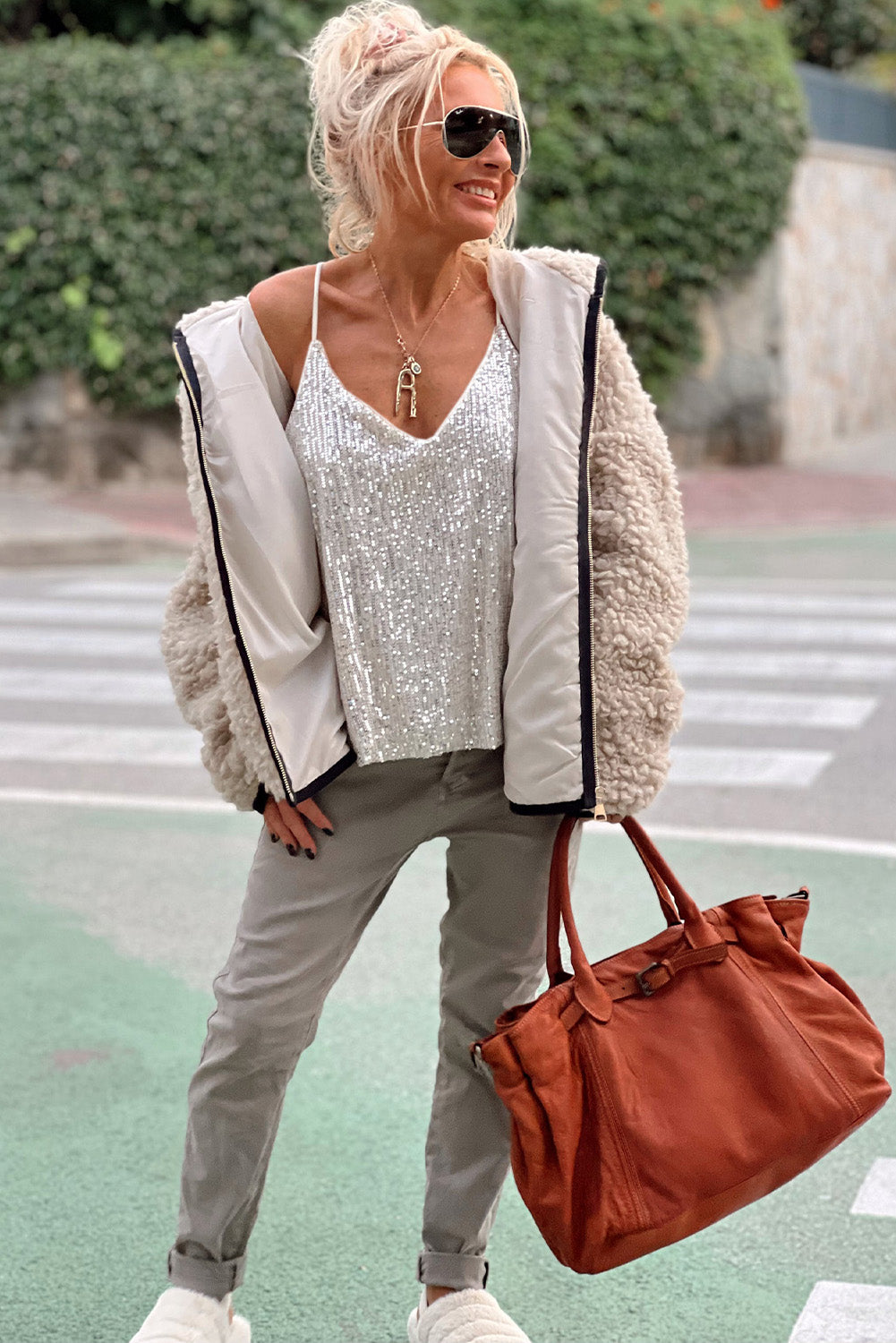 Spaghetti Straps Sequin Tank Top