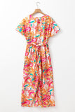 Multicolor Knotted Short Sleeve V Neck Floral Dress