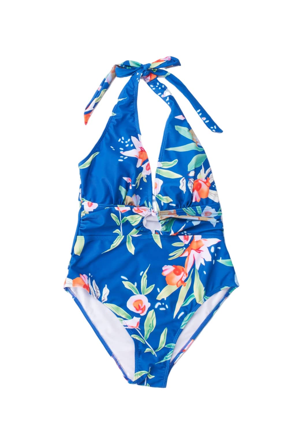 Floral Print Deep V Halter Backless One-piece Swimwear