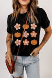 Pumpkin Flower Print Short Sleeve Graphic Top