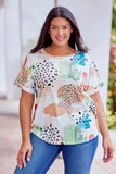 White Animal Watercolor Mixed Print Plus Size Top