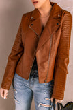 Ribbed Seam Detail Faux Leather Zipped Motorcycle Jacket