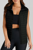 Black Plush Collared Quilted Zipped Puffer Vest