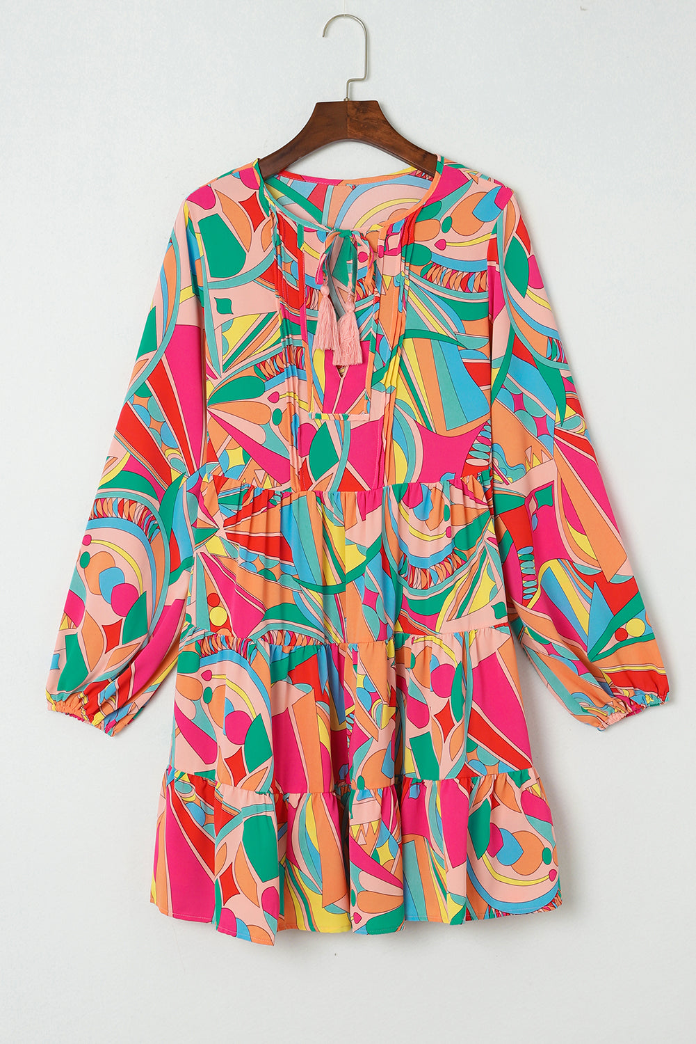 Abstract Geometry Print Half Puff Sleeve Loose Shirt