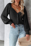 Pearl Embellished Puff Sleeve V Neck Cardigan